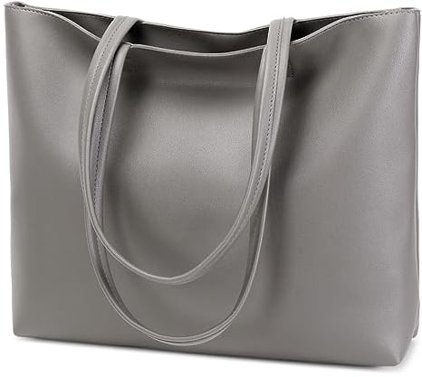 MEEGIRL Damen Henkeltaschen, Einfache Handtaschen PU Leder Tote Shopper Bag für Arbeit, Schule, Einkauf mit Reißverschluss und Innentasche Dunkelgrau