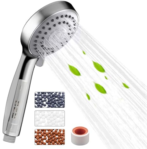 Teronbeta Alcachofa de Ducha con Filtro, Ionica de Alta Presiòn Antical Alcachofa Ducha con 3 Modos, Cabezal Ducha de Ahorro de Agua y Aumento, Cartuchos Reemplazables, Cromo