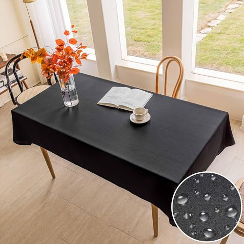 Home Brilliant Thick Waterproof Rectangle Tablecloth for Daily Use, Extra Large Tablecloth for 8-10 Seater, Easy Care Table Cloth Black Wipe Clean, Black, 140CM x 260CM