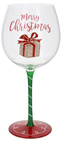 Shudehill Giftware Red Christmas Bling Wine Glass, Tree, Reindeer, Gift and More Xmas Designs to Choose (Gift)
