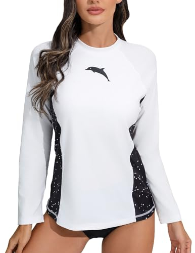 Halcurt UV Shirt Damen Langarm Rash Guard mit BH UPF 50+ Sonnenschutz Badeshirt Bademode Schnell Trocknender Surf Schwimmshirt M