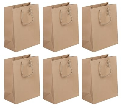 Clairefontaine - 28800-3Cpack - Un lot de 6 sacs cadeaux adulte - Formats moyens 21,5x10,2x25,3cm - Kraft uni - Qualité supérieure, résistant :210g - idéal pour : livre, jeux, petits coffrets