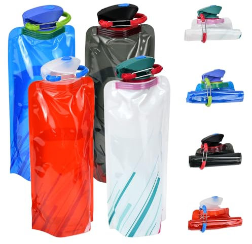 CAREDGO 8 Stk Faltbare Wasserflaschen 700ml Faltbare Trinkflasche Wasser Flaschen Zusammenklappbare Trinken Flasche Bag Trinkbeutel Faltflasche Trinkbeutel Trinkflaschen für Wandern Abenteuer Reisen