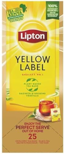 Lipton, Thé Noir Yellow Label, Origine Kenya, Goût Riche et Equilibré, Thé Noir 100% d'Origine Naturelle, Vitalité, 25 Sachets
