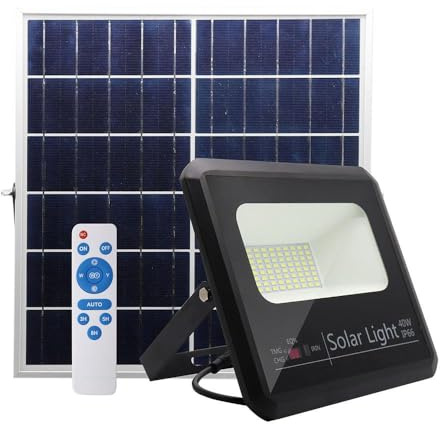 Projecteur solaire malachite 40 W 6 500 K Noir 3600 lm (20,5 x 23 x 6) (35 x 23,5 x 2) cm télécommande et câble 5 m