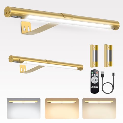 CkeyiN Pro Kabellose Bildleuchte mit Fernbedienung, Wiederaufladbare Wandleuchte mit 3 Leuchtmodi 4 Timer,Kann in Kleiderschränken, Schränken, Schlafzimmern, Treppen, Fluren (2) [Energieklasse G]