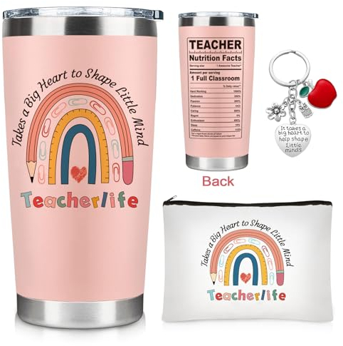 Teacher Gifts, Gifts for Teachers, Carefully Designed Sturdy Makeup Bag Sleek Travel Cup Stylish Keychain, Thank You Teachers Gift for Women