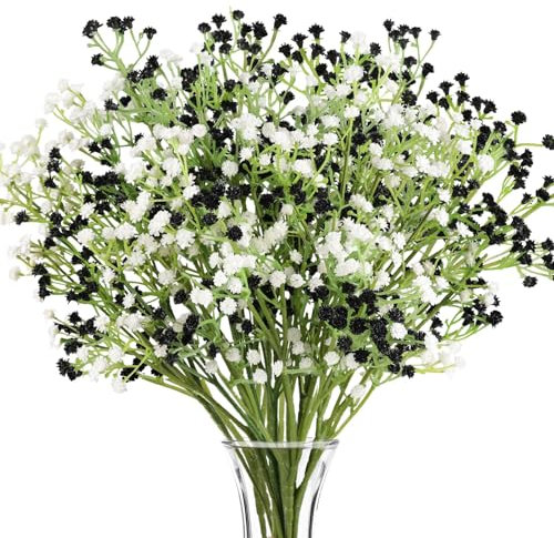 N&T NIETING Gypsophile Lot de 10 fleurs artificielles pour mariage, bouquets de mariée, bricolage et décoration (noir et blanc)