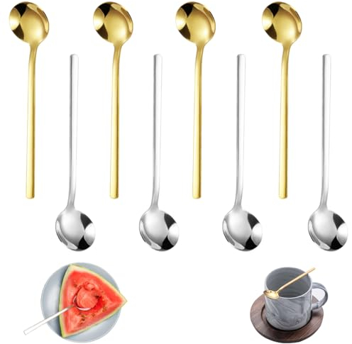 8 Piezas Cucharas de Acero Inoxidable,Cuchara de Sandía,Cucharas de Postre Helado,Cucharillas Cafe,Cucharas de Azúcar,Cucharas de Té de Leche,para Picnics Bares Cocinas Fiestas