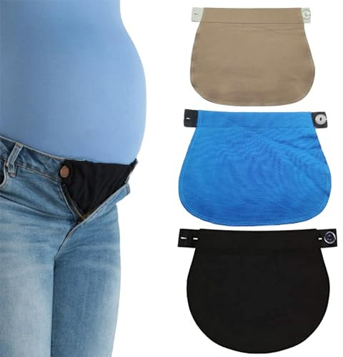 Extension de Ceinture de Grossesse, Extension Pantalon de Maternité, Extenseur Pantalon Ajustables pour Femmes Enceintes, Extensions de Bouton Pantalon élastique de Maternité, Bleu(L)+Noir(L)+Kaki(S)