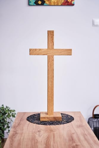WOODYGIFT Holzkreuz Wand Eiche Wandkreuz Modern Kruzifix aus Holz 60x30 cm Deko Geschenkartikel