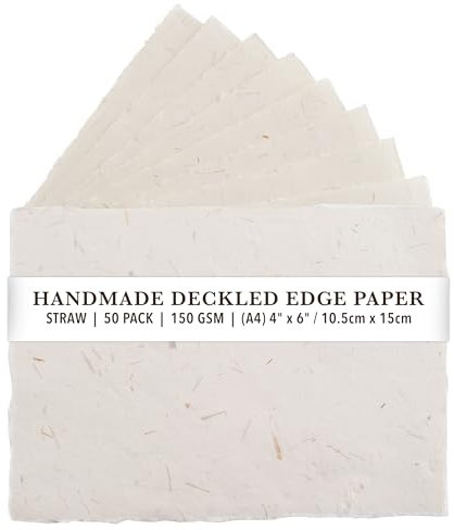 Wanderings Papel Color Paja con Borde Irregular Hecho Mano, 11x16 cm - Paquete de 50, Papel para Acuarela/Técnica Mixta - Guarde la Fecha, Tarjetas de Felicitación, 150 GSM