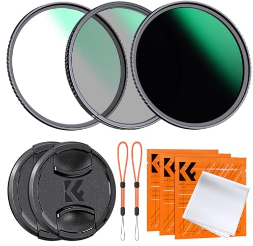 K&F Concept Nano-Dazzle Filtri Kit, 58mm iltro di Protezione UV + Filtro Polarizzatore Circolare CPL + ND1000 Filtro Densidad Neutral +2 Tappi per Obiettivi con 3pcs Panni di Pulizia