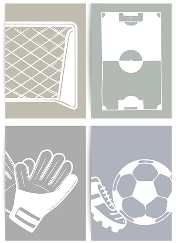 Papierkindᵀᴹ 4er Poster Set - Fußball Team Feldspieler Torwart | Fußball Wandbilder für Kinderzimmer | Dekoration für Jungenzimmer | Fußballbilder in DIN A4 ohne Rahmen (A112-2)