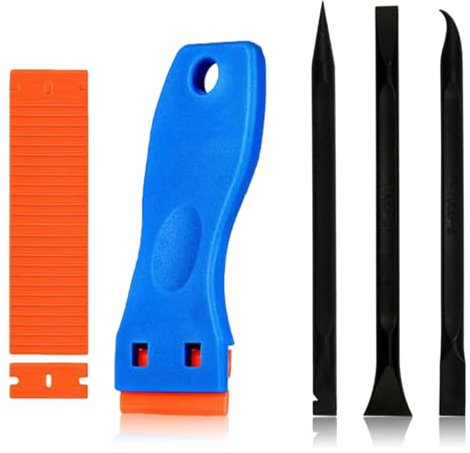 Multipurpose Plastic Scraper Tool Set, Non-Scratch Scraper Tool with 10 Plastic Razor Blade 3PCS Crevice Cleaning Tool for Removing Oil Stains, Labels, Food, Dirt, Paint