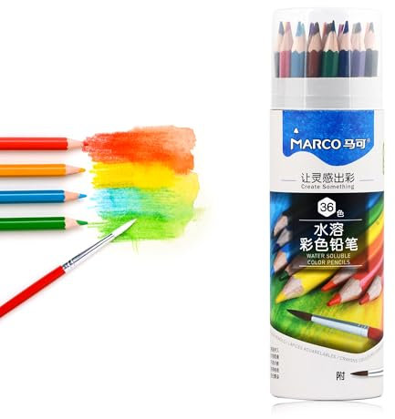 MARCO Buntstifte Kinder – 36 wasserlösliche Buntstifte, Holzstifte mit Pinsel, ideal für Skizzen, Illustrationen und Graffiti, Schüler und Künstler D4320 Serie