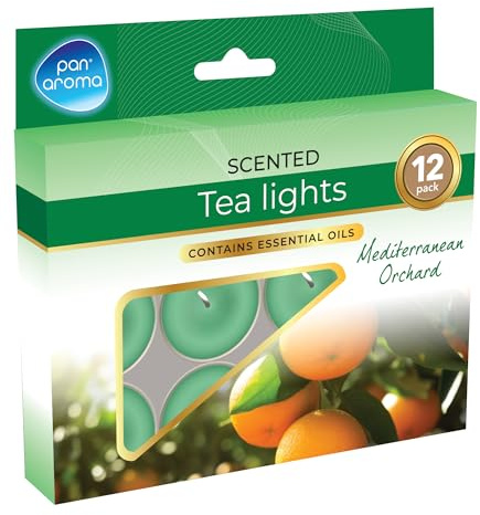 Pan Aroma Scented Tea-Lights - 12 Pack | Infused with Essential Oils | Multiple Scents (12 Pack, Mediterranean Orchard)