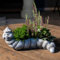 Zement Pflanzschale grau Raupe 8 x 23cm Blumentopf Deko-Schale bepflanzbar