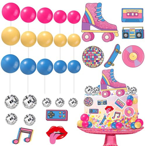 31stk Rollschuh-Kuchendekorationsset, Rollschuh-Kuchenaufsatz Retro-Hip-Hop-Partydekoration Diskokugel-Kuchenaufsatz Skate-Hip-Hop-Geburtstagspartyzubehör