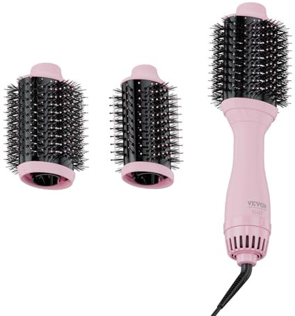 VEVOR Warmluftbürste, Ionen Fohnbürste mit galvanisiertem Titan und 65/75 mm Keramikbeschichtungskopf, 4-in-1-Haarstyler und Volumengeber mit 4 Temperaturstufen zum Locken, Trocknen und Glätten