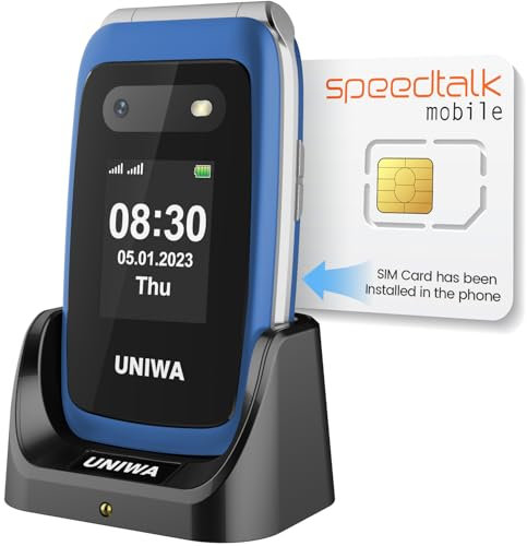 Mosthink 4G Unlocked Flip Cell Phone for Senior with Speed Talk SIM Card, SOS Big Button Basic Cell Phone for Elderly, 2.4'' HD Display, Big Volume, 1450mAh Battery with Charging Dock (Blue)