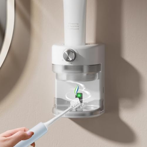 AVEKI Automatic Toothpaste Dispenser, Electric Toothpaste Dispenser for Bathroom, Wall Mounted Bathroom Accessories Use for Family, Smart Toothpaste Dispenser for Kids and Adults (White)