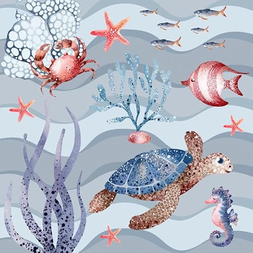 20 Servietten Maritim Tiere in der Tiefsee als Tischdeko. Papierservietten mit Motiv. Auch für Decoupage und Serviettentechnik 33x33cm