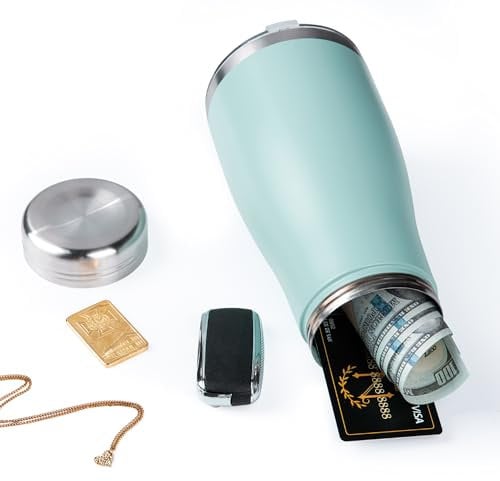 20oz Diversion Safe Water Bottle, Stainless Steel Bottle with Hidden Compartment for Storage Values Like Cash, Keys, Jewelry, Suitable for Outdoor, Gym, and Travel-Blue