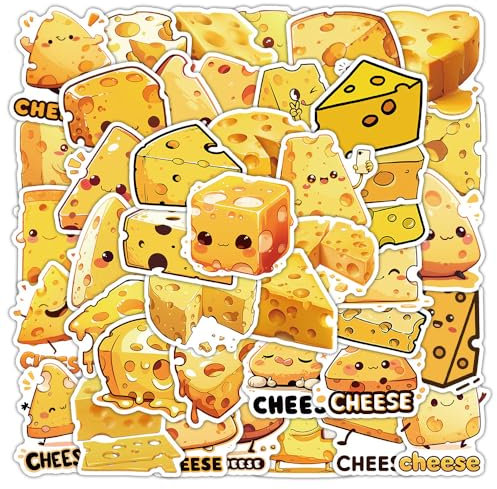 Käse Aufkleber 50 Stück Wasserfeste Niedliche Milchprodukte Sticker für Laptop Skateboard Scrapbook Telefon Motorrad Computer Gepäck,Vinyl Funny Lebensmittel Sticker für Kinder Jungen Jugendliche