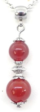 Collier en acier inoxydable pour femme avec pendentif en perles de cornaline rouge et perles en laiton argenté