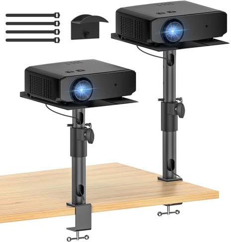Height, Tilt & Swivel Adjustable Desktop Projector Stands Table for Nebula XGIMI VANKYO Jinhoo AuKing Epson and Most Projectors - Desk Projector Stand Clamp on Desktop Wr Headphone Holder, 2 Pack