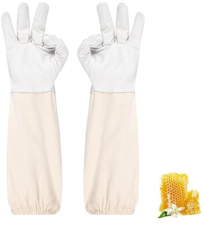 CUEMOON Imkerhandschuhe aus Ziegenleder, Imker Schutzhandschuhe, Imkerei Handschuh,für den Anfänger Beekeeper, Männer, Frauen (L)