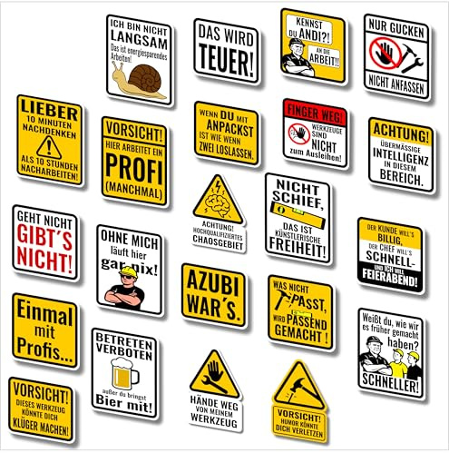 WitzBits Handwerker Sticker Set, 22 Stück – Lustige Aufkleber mit Sprüchen für Werkzeugkoffer, Werkstatt & Spind | Geschenk für Männer, Handwerker & Azubi | matt & wasserfest, Made in Germany