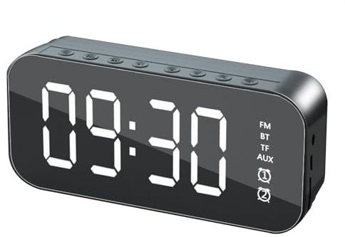 DAILIENFUS Digitaler Wecker, darunter FM-Radio, TF-Kartenunterstützung, Bluetooth, AUX-Anschluss, Radiowiedergabe und DREI einstellbare Helligkeitsstufen, sodass er für jeden geeignet ist (Schwarz)