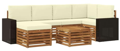 vidaXL Ecksofa Set mit Kissen 7 pcs Natur und Creme, Outdoorsofa, modernes Ecksofa-Set, Bequeme Gartenlounge, Terrassenplatz zum Entspannen