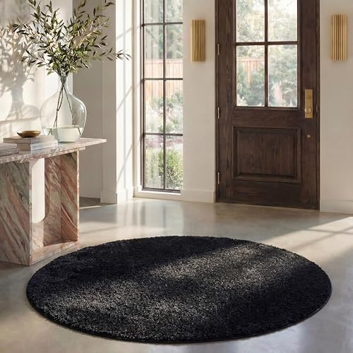 SAFAVIEH Zottelig Teppich für Wohnzimmer, Esszimmer, Schlafzimmer - California Shag Collection, Hoher Flor, Schwarz, 201 X 201 cm