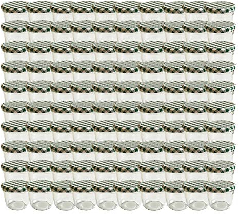 hocz 100 x Marmeladengläser 230ml - Einmachgläser Grün Kariert TO 82 - Einweckgläser mit Schraub-Deckel - Einkochgläser klein - Made in Germany