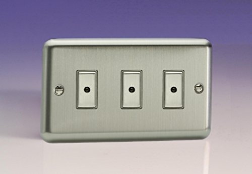 Varilight Triple V-Pro Multi-Point LED Dimmer 3 x 0-100W - Value Matt Chrome With Brushed Steel Buttons