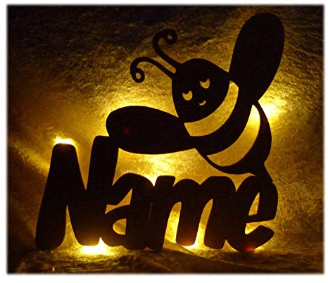 Led Deko-Nachtlicht Biene mit Name nach Wunsch, Geschenk für Mädchen Junge Mann Frau