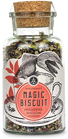 Ankerkraut Magic Biscuit, Früchtetee, Geschenk-Idee, Tee lose, fruchtig leicht lecker süß, Wohlfühl-Getränk, Geschmack für ca. 8 Liter, 85 g im Korkenglas