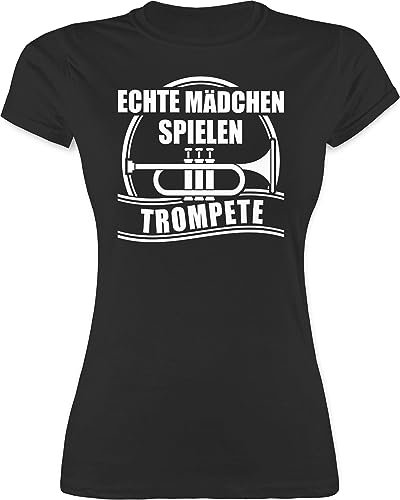 Shirt Damen - Musik Instrument Zubehör - Echte Mädchen Spielen Trompete - S - Schwarz - Instrumente Trumpet Tshirt für Musiker t-Shirt musikinstrumente leiberl Shirts t-Shirts Frau Frauen t