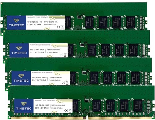 Timetec Hynix IC 64GB KIT (4x16GB) DDR4 2400MHz PC4-19200 Unbuffered ECC 1.2V CL17 2Rx8 Dual Rank 288 Pin UDIMM Server Memory RAM Module Upgrade (64GB KIT (4x16GB))