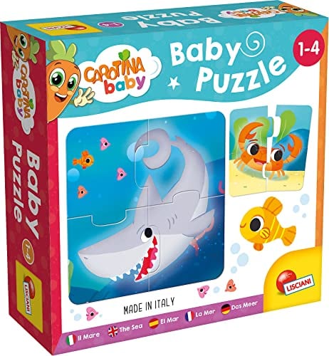 Lisciani - CAROTINA BABY - 6 Meerespuzzles - 4-teilige Puzzles - Bildungsspiel mit Meeresbewohnern - Spielerisches Lernen - Made in Italy - Für Kinder von 1 bis 4 Jahren