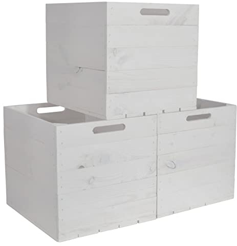 CHICCIE 3 Set Kallax Holzkiste Karl - Weiß Aufbewahrungsbox 33x38x33cm Aufbewahrungskorb Holzbox Holz Regal