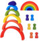 Regenbogen Holzspielzeug 6Pcs Montessori Lernspielzeug Bausteine Holzspielzeug Kreatives Stapeln Stapelspiel Motorikspielzeug Farbige Interact Educational Assembly Toy für Kinder Jungen Mädchen