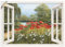 ARTland Wanddeko Wandtattoo selbstklebende Vinylfolie 100x70 cm Fensterblick Landschaft Blumen Mohnblumen See Blumenwiese Natur F7EN