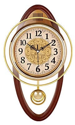 European Pendulum Wall Clock Battery Operated, Stylish Silent Quartz Swing AM Vintage Non-Embroidered Home Decor Hanging Watches,A