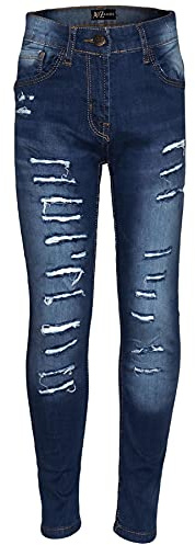 A2Z 4 Kids Girls Ripped Denim - Jeans JN31 Dark Blue 13-14