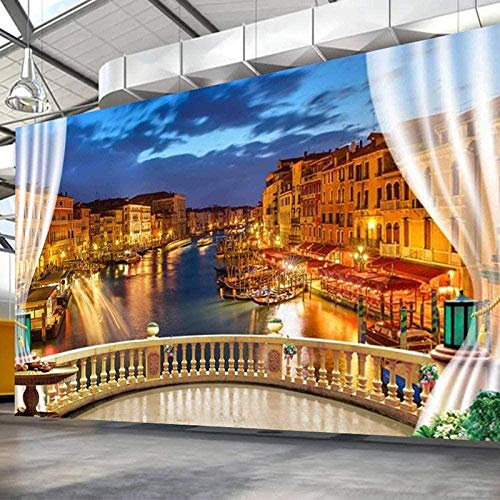 XiuTaiLtd Fototapete Tapisserie Tapete Stadt Venedig Nacht Segelboot Seide Tapete Moderne Wanddeko Tapeten Design 3D Wandtapete Wohnzimmer Schlafzimmer-250x175 CM