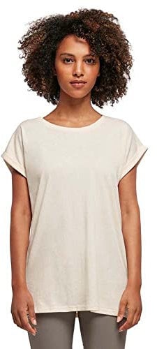 Build Your Brand Damen T-Shirt Ladies Extended Shoulder Tee, lang geschnittenes T-Shirt für Frauen, Baumwolle, Whitesand, S